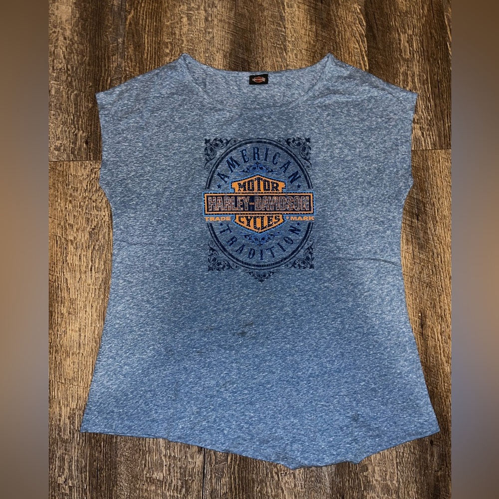 Womens Harley Davidson Large Shirt Embellished Blue Size Large